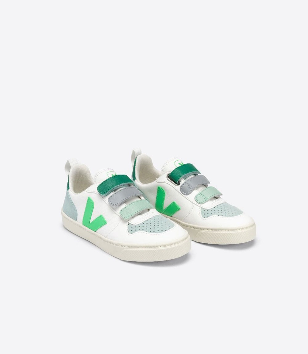 Veja Sneakers Copii - V-10 Velcro Chromefree - Albi/Verzi - 5064982-BP